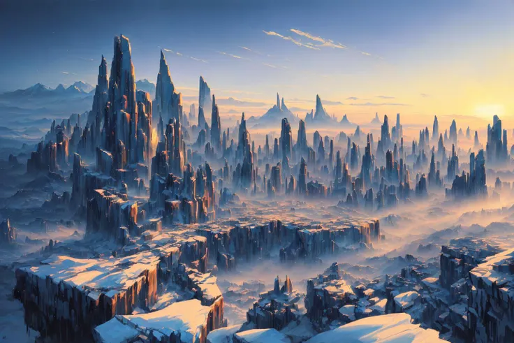 (masterpiece:1.2, best quality), (nostalgia and peacefulness:1.3), professional (landscape painting) of (a peak cyberpunk city:1.2), (statuesque,sexy,glamorous), (landscape with unity), (polar ice cap), Refined, (whimsy shiny waterfall), (in the dark, dark lighting), (ultra-detailed), (illustration), (delicate illustration), (hyper-detailed), (professional lighting)