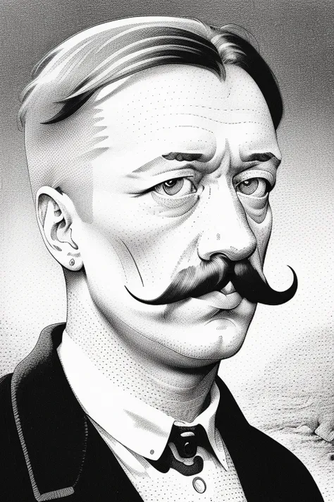 <lora:OskarssonsLinesAndDots:1>, OskarssonsLinesAndDots, drawing, a man with a mustache, Adolf-Hitler