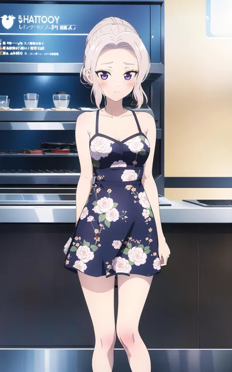 (extremely detailed CG unity 8k wallpaper), (masterpiece), (best quality), (ultra-detailed), (best illustration), (best shadow), (absurdres), 1girl, solo, <lora:shino:0.7> BREAK
shino, 1girl, solo, purple eyes, bow,cafe background, looking at viewer, blush BREAK
Breezy floral sundress with spaghetti straps, standing BREAK
high quality, 8k, beautiful lighting, beautiful, natural volumetric lighting, high detail BREAK
(perfect hands, perfect anatomy)