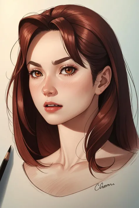 (mature woman:1.3), adult, solo, (drawing vampire:1.1), (pale skin:0.9), (masterpiece), (high quality), (best quality), (detailed), hd, perfect lighting, detailed face, detailed body, <lora:chommang:1>, chommang, (pencil drawing:1.3)