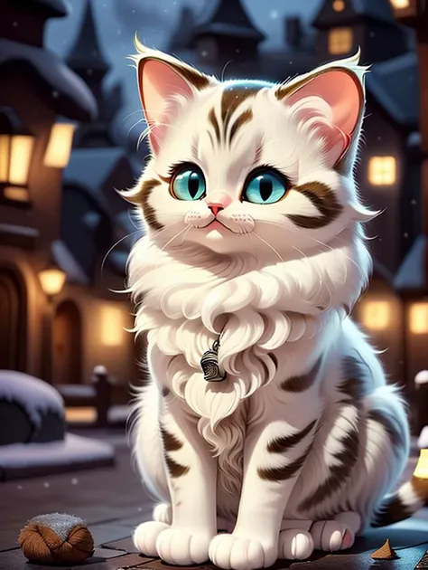 small, cat, city, night, ,winter, full-length, cute <lora:warmcats-1.2-000004:0.9>
