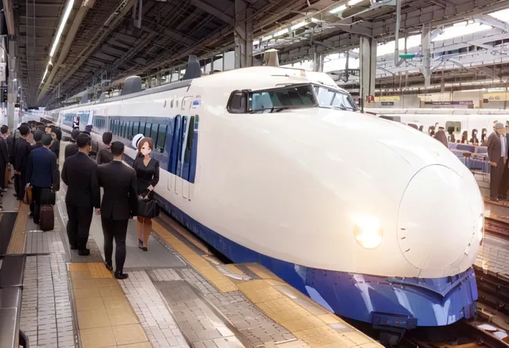 masterpiece, best quality, very aesthetic, absurdres,
shinosaka, train station, multiple girls, multiple boys, 6+boys, 6+girls, train, long hair, suit, brown hair, formal, outdoors, scenery, tile floor, real world location, sign,
<lora:shinosakaeki_platform_SDXL_V1:1> <lora:shinkansen_0kei_SDXL_V1:1> shinkansen type0, train, vehicle focus, window, building, headlight
