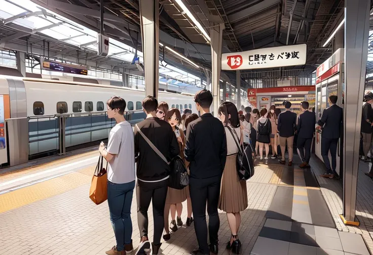 masterpiece, best quality, very aesthetic, absurdres,
shinosaka, train station, scenery, bag, 1girl, multiple girls, 6+boys, standing, sign, holding, multiple boys, 6+girls, outdoors, tile floor, vending machine
<lora:shinosakaeki_platform_SDXL_V1:1>