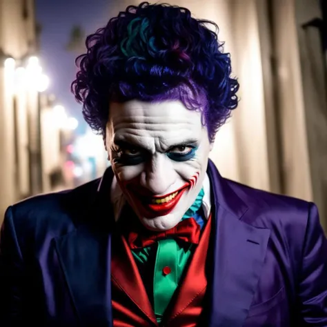 sks man (pity:1) dressed like (the joker:1) , full body, a night in the street, high detailed, hyperealistic, 8k, <lora:pity:1>