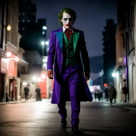 sks man (pity:1) dressed like (the joker:1) , full body, a night in the street, high detailed, hyperealistic, 8k, <lora:pity:1>