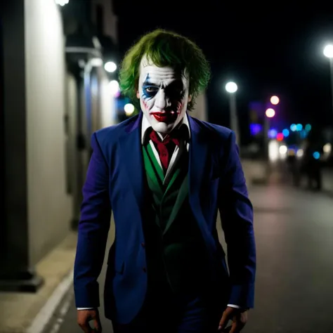 sks man (pity:1) dressed like (the joker:1) , full body, a night in the street, high detailed, hyperealistic, 8k, <lora:pity:1>
