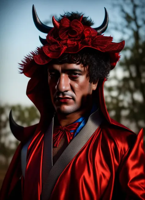portrait of sks man (pity:1) dressed with ((detailed devil costume:1)), (outdoors:1.2), natural lighting, 4k, 8k, 8k realistic, sharp focus, intricate, high resolution, , <lyco:locon_perfecteyes_v1_from_v1_64_32:0.85> <lora:pity:1>