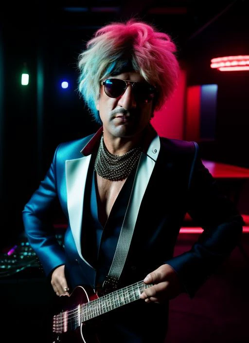 portrait of sks man 45 years old (pity:1) dressed like rock star , (indoor:1.2), neon lighting, 4k, 8k, 8k realistic, sharp focus, intricate, high resolution, , <lyco:locon_perfecteyes_v1_from_v1_64_32:0.85> <lora:pity:1>