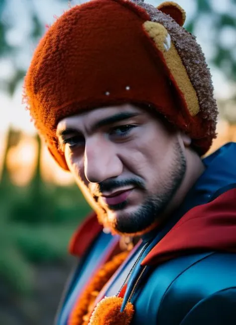 portrait of sks man (pity:1) dressed with ((detailed Teddy bear costume:1)), (outdoors:1.2), natural lighting, 4k, 8k, 8k realistic, sharp focus, intricate, high resolution, , <lyco:locon_perfecteyes_v1_from_v1_64_32:0.85> <lora:pity:1>