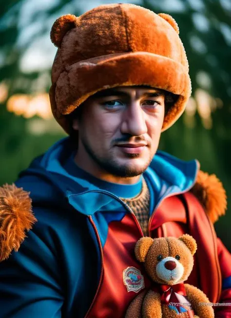 portrait of sks man (pity:1) dressed with ((detailed Teddy bear costume:1)), (outdoors:1.2), natural lighting, 4k, 8k, 8k realistic, sharp focus, intricate, high resolution, , <lyco:locon_perfecteyes_v1_from_v1_64_32:0.85> <lora:pity:1>