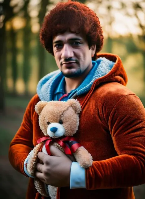 portrait of sks man (pity:1) dressed with ((detailed Teddy bear costume:1)), (outdoors:1.2), natural lighting, 4k, 8k, 8k realistic, sharp focus, intricate, high resolution, , <lyco:locon_perfecteyes_v1_from_v1_64_32:0.85> <lora:pity:1>
