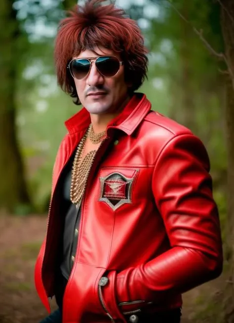 photo of man dressed like a rock star with a red leather jacket, detailed costume, (outdoor:1.2), 4k, 8k, 8k realistic, sharp focus, intricate, high resolution, , <lyco:locon_perfecteyes_v1_from_v1_64_32:0.85><lora:pity:1>