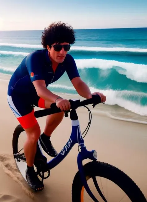 masterpiece, best quality, portrait photo of (Pity:1) riding a ((beach bycicle)), 4k, 8k, 8k realistic, sharp focus, intricate, high resolution <lora:pity:1>