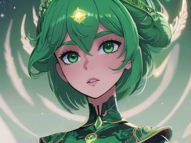 cosmic princess, digital art, bold outline, short green hair, intricate details