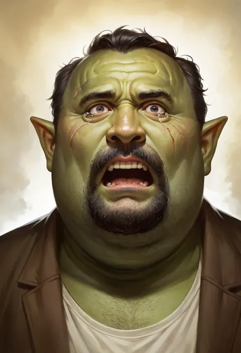 score_9, score_8, score_9_up, (content_sfw:1.1), high quality, high contrast, (realistic:1.2), <lora:Photo 2 Style SDXL_LoRA_Pony Diffusion V6 XL:0.65>, portrait, 1boy, orc, green skin, (aged up, ugly men:1.3), detailed face, wrinkles, scar on face, scowl, dust, film grain, (straight-on,shot on Leica T,Fujicolor Pro,full body,Fisheye,studio lighting,(surrealist photo:1.5):1.1), modern poster, orc, ugly bastard, ossan, beard stubble, <lora:Low-key lighting Style:1> Low-key lighting Style <lora:fearful:3> <lora:extremely detailed:1> extremely detailed <lora:add-detail-xl:1>, crying and screaming:1.3 <lora:orc_man:1>