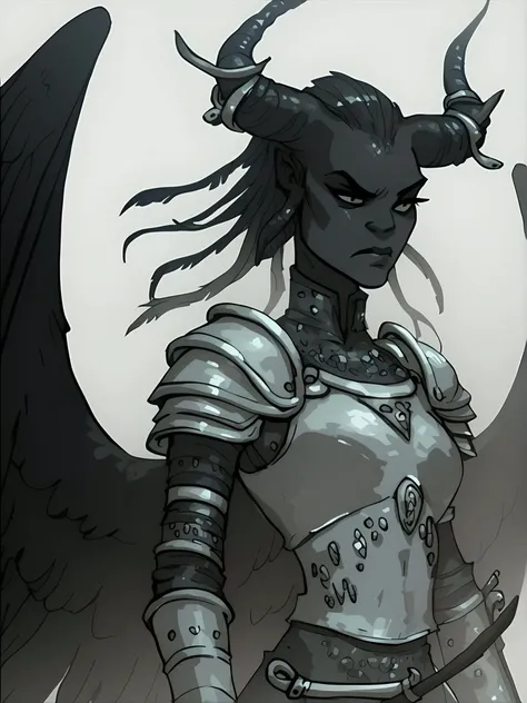 score_9, score_8_up, score_7_up, score_6_up,
1girl, armor, weapon, wings, solo, shoulder armor, portrait of a woman, covered by black feathers, giant black wings, black feathers, giant long slick big horns, straight giant horns, black horns, very stick, gradient black-white horns
<lora:Oglaf_v0.2:1.0>