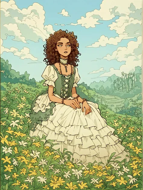 score_9, score_8_up, score_7_up, score_6_up,
1girl, long wild curly hair, boho gothic style clothing, abundance of gaudy jewelry made of crystals and gold chains, Sitting on a step of a vardo in a meadow of wild flowers, whimsical, sky,
<lora:Oglaf_v0.2:0.9>