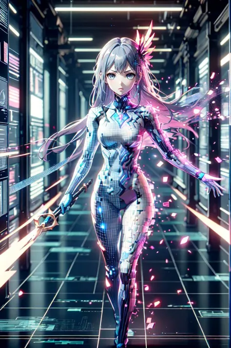 (full body shot of:1.4), space art, Waka Inoue、Big ass、large full breasts、1 cheongsam woman,Standing posture,Transparent robot arm,Slender figure,perfectly proportions,Delicate hair accessories, Smile,Transparent Mechanical Shoes, Oriental elements, ( Bokeh),High quality,4K,。.。.。.3D