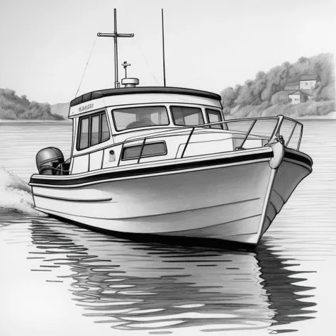 pencil sketch of a motorboat