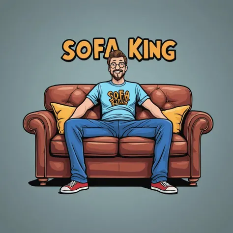 illustrated comedic logo for "SOFA KING"