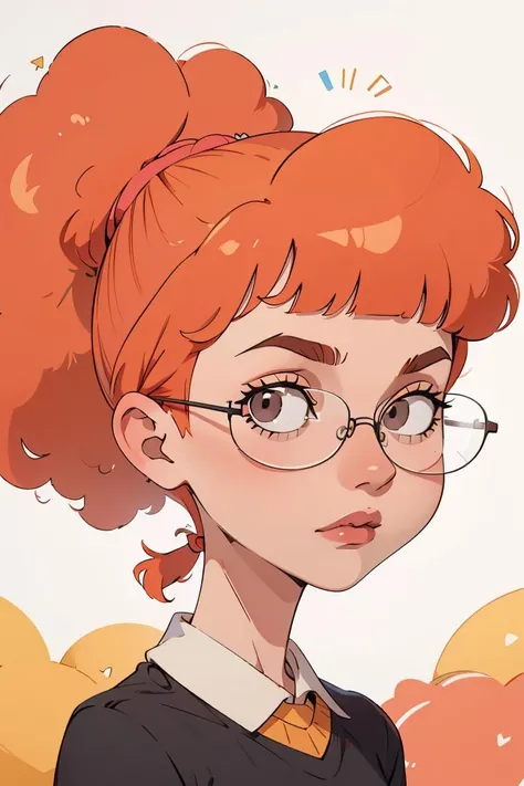 (official style),parody,(Patty),ginger hair,Afro,ponytail,blunt bangs,looking at viewer,glasses.,<lora:patty-V5:0.8>,