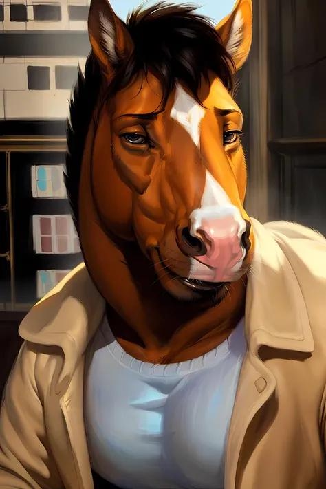 a sexy anthro (bojack:1.2), (male:1.2), horse, (fluffy tail), (solo:1.1), (depressed), (looking at viewer:1.1), mature male, (film studio:1.2), clothes
BREAK (masterpiece, best quality:1.2), intricate detail, (extreme detail:1.2), by honovy, (by darkgem, by chunie, by virtyalfobo:0.9),detailed background, (detailed eyes:1.2), <lora:LoraBojackBY_bojack:1>