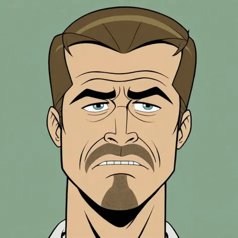 cartoon screenshot  of  Brad Pitt  in venturebros style, dynamic pose, frowning expression,  perfectly drawn eyes and mouth,  upper torso, waist
<lora:VentureBros_style_XL_v1.1:0.75>