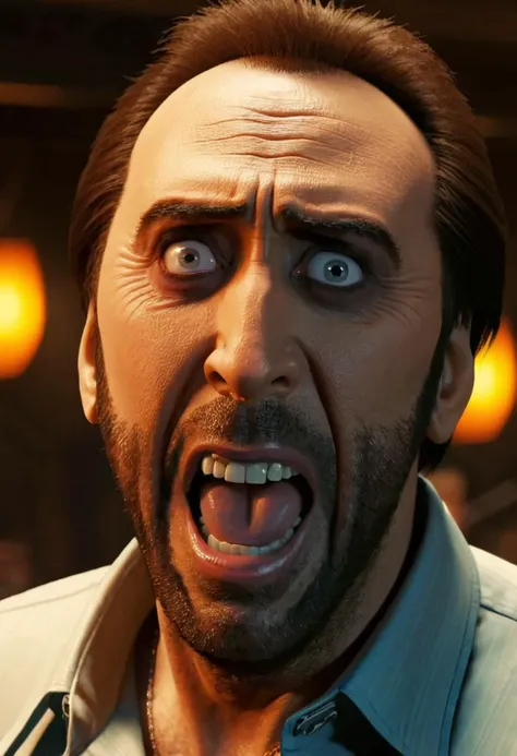 very high detail, intricate, Nicolas cage meme in (venturebros:1.4) style,  <lora:VentureBros_style_XL_v1.0:1.2>, bulging eyes, open mouth, madness, indoor, bar,  <lora:add-detail-xl:2>