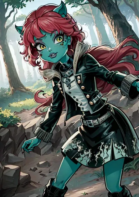 1girl, cute, (monster girl), (zombie girl), skirt, pink hair, boots, jacket, looking at viewer,
(detailed ladscape, forest:1.2), (background), (dynamic_angle:1.2), (dynamic_pose:1.2), (rule of third_composition:1.3), (dynamic_perspective:1.2), (dynamic_Line_of_action:1.2), solo, wide shot,
(masterpiece:1.2), (best quality, highest quality), (ultra detailed), (8k, 4k, intricate),(full-body-shot:1), (Cowboy-shot:1.2), (50mm), (highly detailed:1.2),(detailed face:1.2), detailed_eyes,(gradients),(ambient light:1.3),(cinematic composition:1.3),(HDR:1),Accent Lighting,extremely detailed CG unity 8k wallpaper,original, highres,(perfect_anatomy:1.2),
<lora:ComissionMonsterHigh_Style-20:0.8>