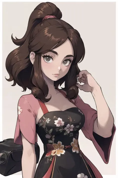 masterpiece, best quality, 1girl, simple background, eccentric clothes, brown hair, long hair, <lora:st4ryuuki15:0.85>, <lora:PokemonV2:1> generation 2,