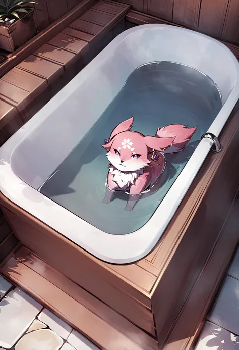 YaeMikoFox, earrings, <lora:YaeMikoFoxXL:1>, no humans, bath, bathing, bathtub, sauna