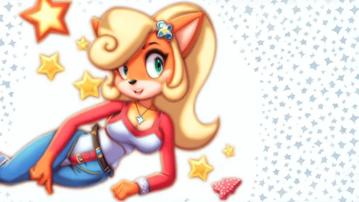(1girl:0.996),(american flag:0.911),(animal ears:0.676),(blonde hair:0.73),(breasts:0.916),(cleavage:0.654),(crop top:0.589),(denim:0.957),(hair ornament:0.717),(jeans:0.918),(long hair:0.853),(medium breasts:0.652),(midriff:0.881),(navel:0.791),(pants:0.949),(rosalina:0.815),(saint quartz \(fate\):0.996),(seashell:0.514),(solo:0.981),(star \(symbol\):1),(star earrings:0.995),(star hair ornament:1),(star necklace:0.98),(star pasties:0.998),(star print:1),(starfish:1),(starry background:1),(tank top:0.588),<lora:CocoBandicoot1:1>,Coco Bandicoot,Coco Bandicoot (Crash Bandicoot),