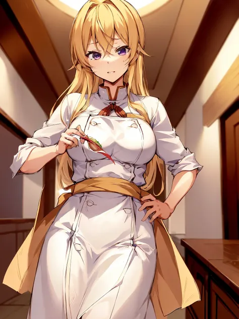 <lora:ErinaNakiri:0.6>,high res, masterpiece, Erina Nakiri ,chef , shokugeki no souma, blond, solo, 1girl, cute, detailed eyes