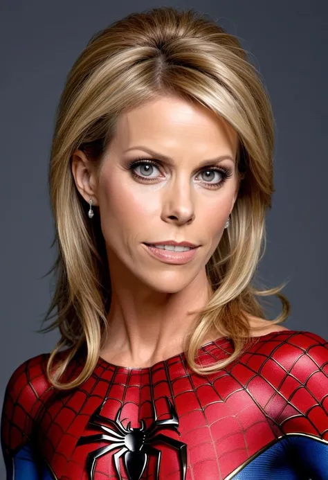 half body photo of cheryl hines as spiderman, exquisite detail, award winning photography, professional photo shoot, skin texture <lora:CHERYL_HINES_XL-000006:0.7>