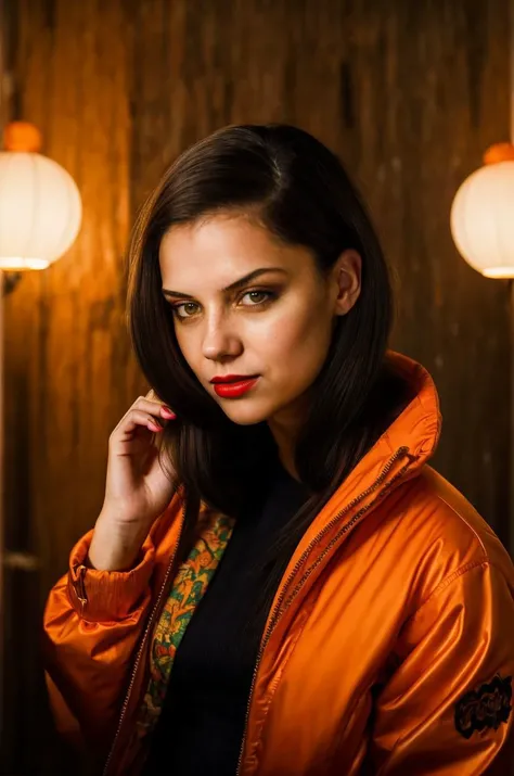 A stunning intricate full color portrait of a 29 year old woman,adorned in an orange jacket, in a dimmed chamber <lora:NightphotoV1-0:0.4>, lipstick,epic character composition,by ilya kuvshinov, alessio albi, nina masic,sharp focus, subsurface scattering, f2, 35mm, film grain <lora:BonnieRo:1>