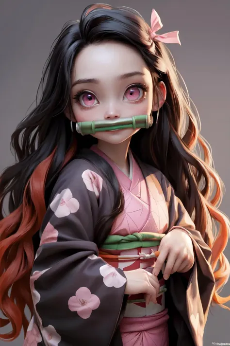 <lora:nezukukamadotest:1.1>
nezuko kamado, bamboo, bit gag, black hair, forehead, (gag, gagged:1.3), hair ribbon, long hair, multicolored hair, (pink eyes:1.5), orange hair, slit pupils, wavy hair, two-tone hair, coverd mouth,
asa no ha (pattern), checkered sash, haori, japanese clothes, kimono, long sleeves, obi, pink kimono, sash, wariza,  wide sleeves,
(best quality, masterpiece, RAW photo,ultra-detailed:1.2), <lyco:GoodHands-beta2:1.0>,1girl,solo,looking at viewer,