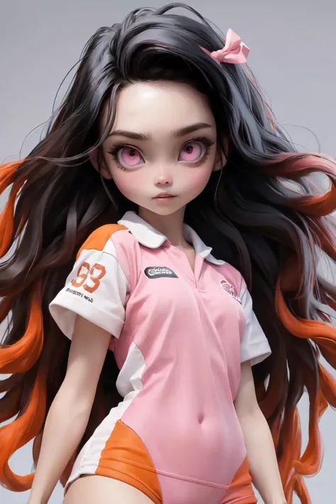<lora:nezukukamadotest:0.95> straight hair,
nezuko kamado, black hair, forehead, hair ribbon, long hair, multicolored hair, (pink eyes:1.5), orange hair, slit pupils, wavy hair, two-tone hair,
asa no ha (pattern), checkered gym uniform, fire,
(best quality, masterpiece, RAW photo,ultra-detailed:1.2), <lyco:GoodHands-beta2:1.0>,1girl,solo,looking at viewer, ungry, fighting stance,