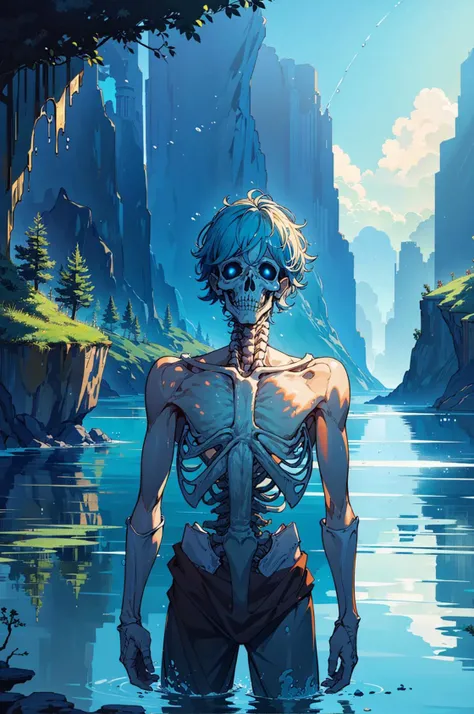 (best quality:1.1),original,1boy,(skeletal:1.1),(divine:1.2),(watery:1.4),scenery,fantasy,magic