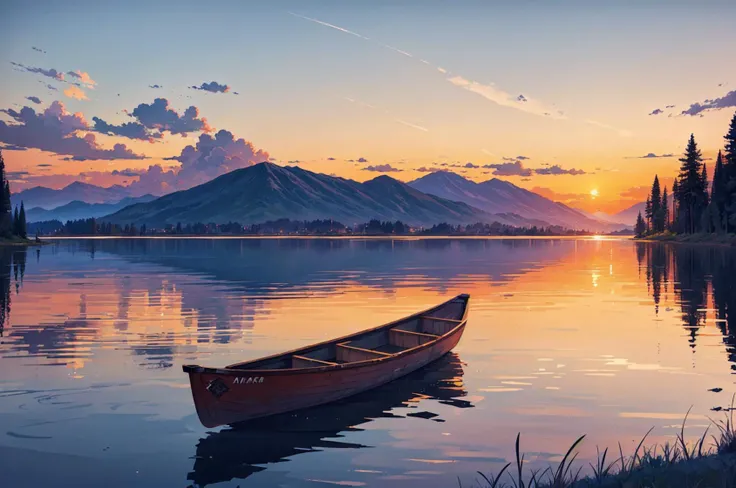 <lora:add_detail:0.5>,(best quality:1.1),original,empty lake,sunset,canoe,abandoned,peaceful and serene,calming and ethereal
