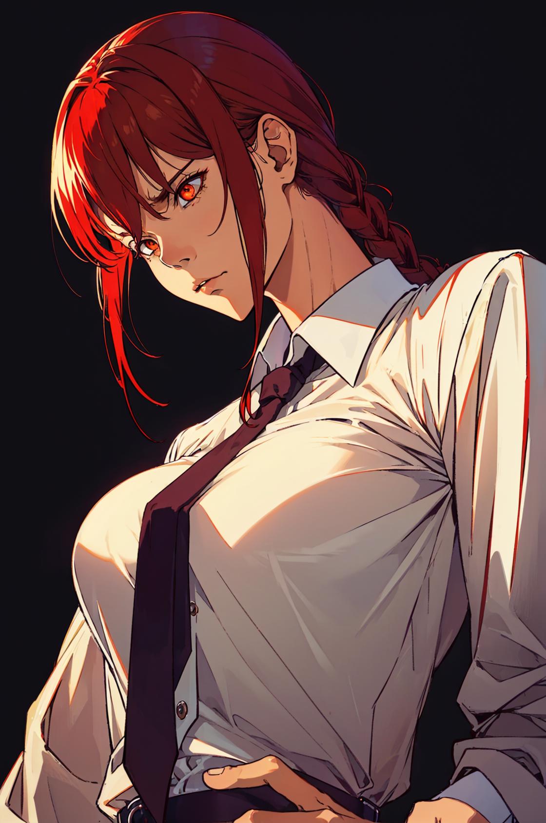 Anime girl with red hair and a tie posing for a picture - SeaArt AI