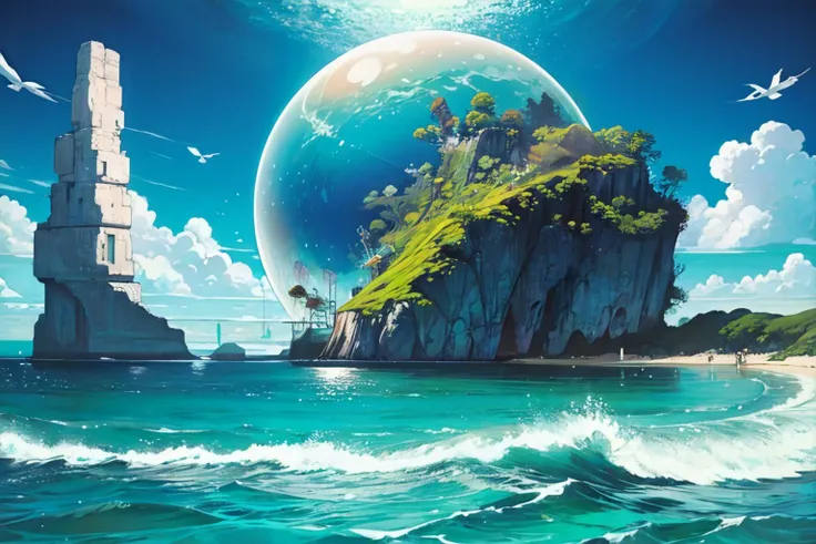 best quality,ocean,utopia,(surreal:1.3),1960's