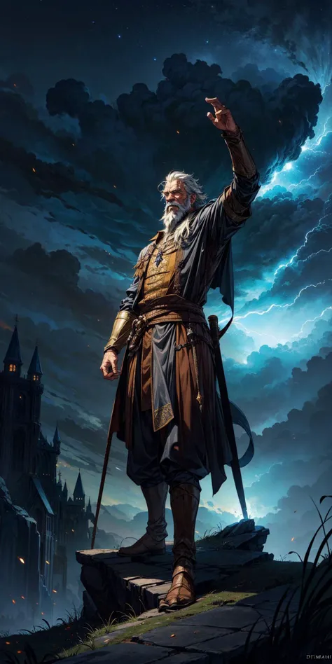 <lora:more_details:0.9>,(best quality:1.1),original,medieval fantasy,1boy,elderly wizard,dynamic pose,beard,magic,(particle effects:1.1),(stormy:1.1),(windy:1.1),(debris:1.1),dramatic lighting,outdoors