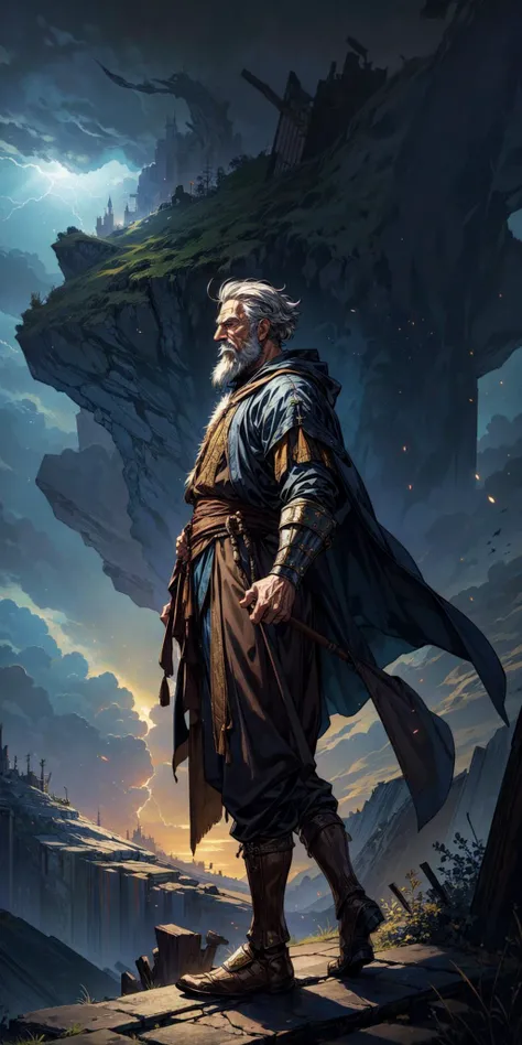 <lora:more_details:0.9>,(best quality:1.1),original,medieval fantasy,1boy,elderly wizard,dynamic pose,beard,magic,(particle effects:1.1),(stormy:1.1),(windy:1.1),(debris:1.1),dramatic lighting,outdoors