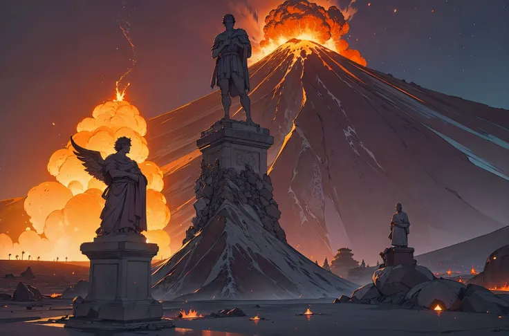 (best quality:1.1),original,(stone:1.3) statue,volcano eruption,lava,debris,ash,smoke,windy,epic fantasy,(cinematic:1.3)
