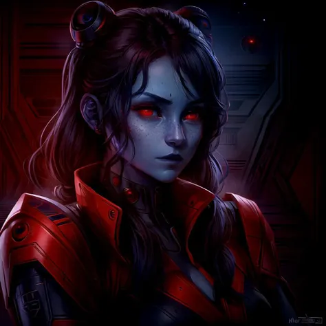 <lora:Chiss:.8>, ChissF, red eyes, blue skin, star wars, sci-fi, infront of wall of tech, <lora:Environment - StarWars:.7> <lora:add_detail:.6>