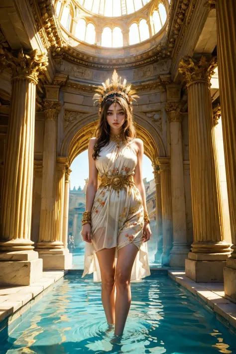 (masterpiece:1.4), (beautiful and aesthetic:1.4), (intricate:1.2), (detailed:1.2), (vibrant colors:1.2), BREAK,
(classical:1.2), (roman empire:1.2), (god rays:1.0), (cowboy shot:1.0), BREAK,
(indoor:1.0), (roman architecture:1.2), (temple:1.2), (pillars:1.0), (clear water:1.2), BREAK,
(maiden:1.2), (standing in the middle of large pool:1.2), (long white roman tunic:1.0), (golden hair:1.0), (long hair:1.0), (floral headdress:1.2), (purity:1.0), (innocence:1.0), (surrounded by pillars:1.0)