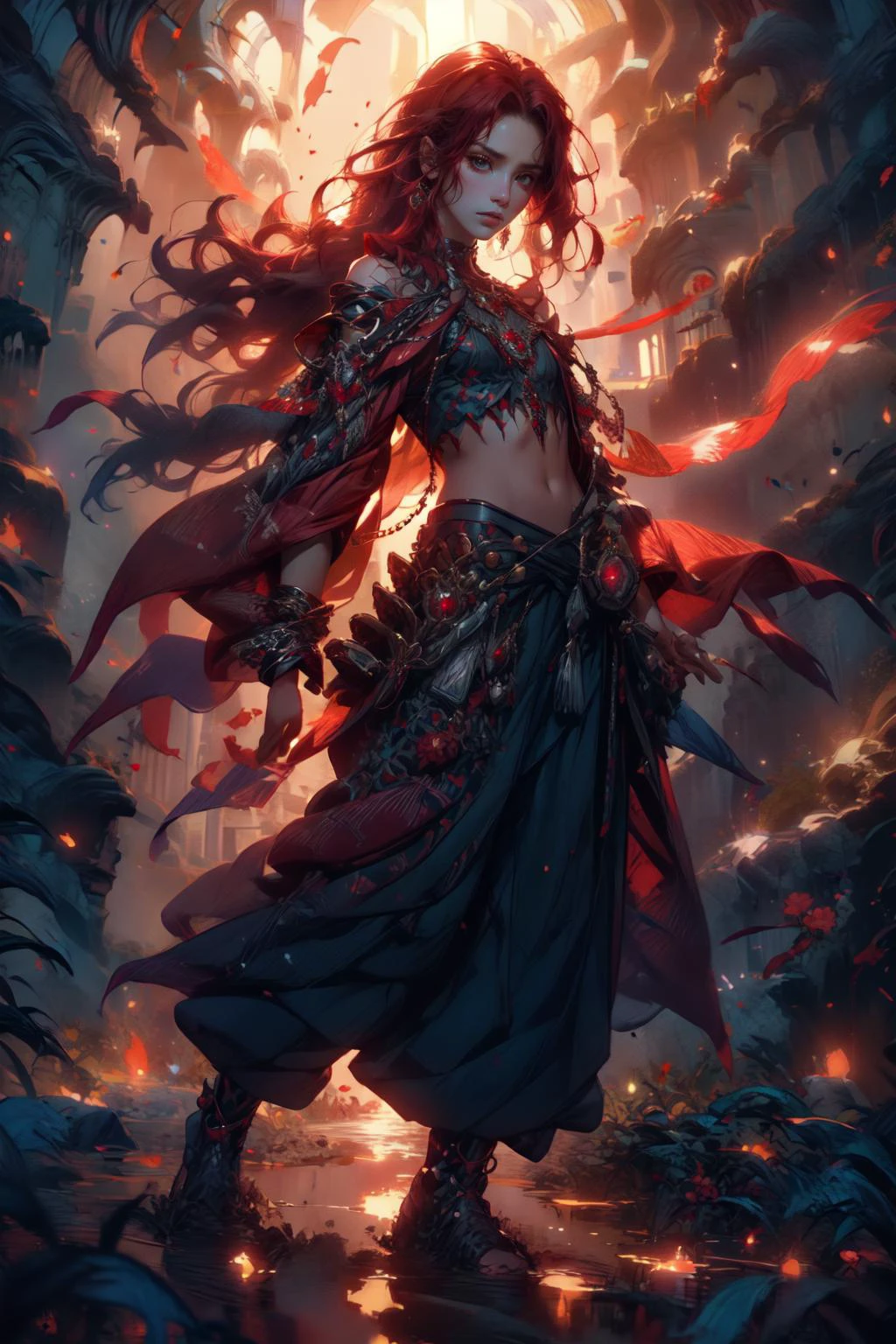 breathtaking  <lora:beltbra_v0.1:1> strapless beltbra, (full shot:1.5), full body, 1girl, vivid colors, extremely detailed, high contrast,  dynamic pose, tomboy, (muscular female:1.1),  flat chest, <lora:tomboi:1>  <lora:breastsizeslideroffset:-1.4> , realistic, skin texture, photorealistic, raw photography,  kimono,  <lora:[LoRA] Gem shadows  æ¾æµªèã®æ­ Concept (With dropout & noise version):0.3> gemshadow <lora:redcrystal-nvwls-v1:0.3> redcrystal, red theme, <lora:redpunk:0.8> redpunk artstyle, redpunk <lora:edgRedReindeerRuby:0.3> large ruby stone, wearing thick ruby jewelry, masterpiece, award-winning, professional, highly detailed, dramatic lighting