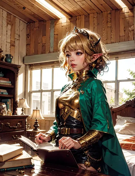 a princess elf in her room reading a book, fantasy