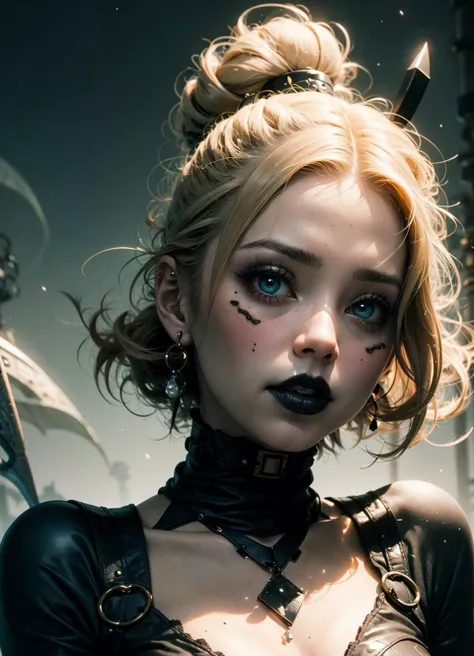 pale skin, lipstick, black lipstick, demon girl
