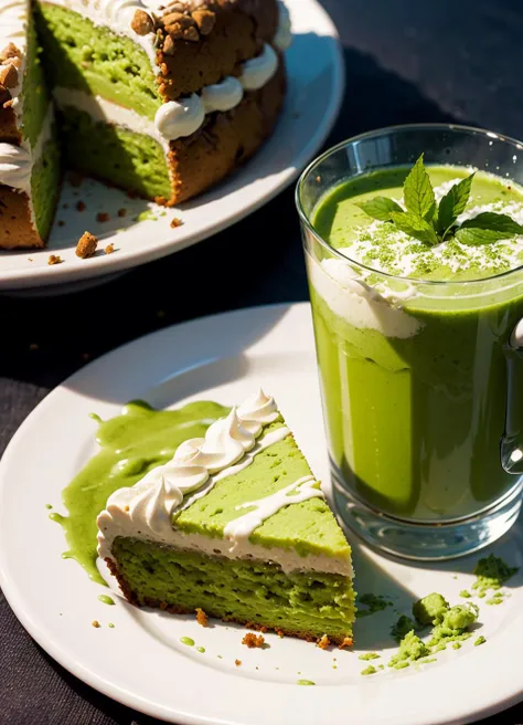 delicious matcha cake, photorealistic, yummy